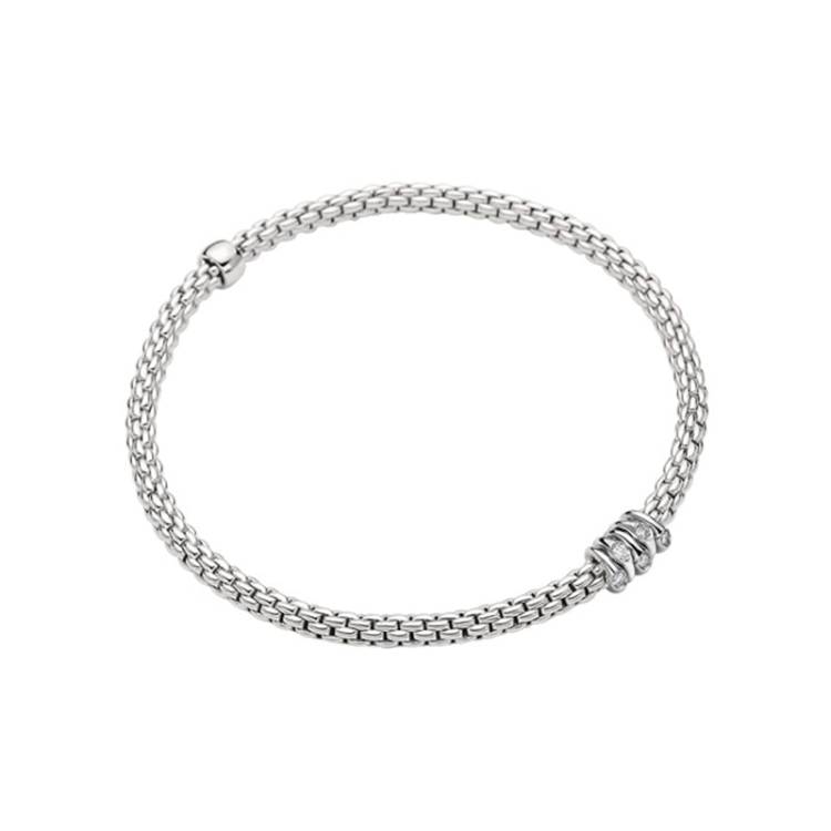 Fope Prima 18ct White Gold 0.07ct Diamond Flexible Bracelet - XS