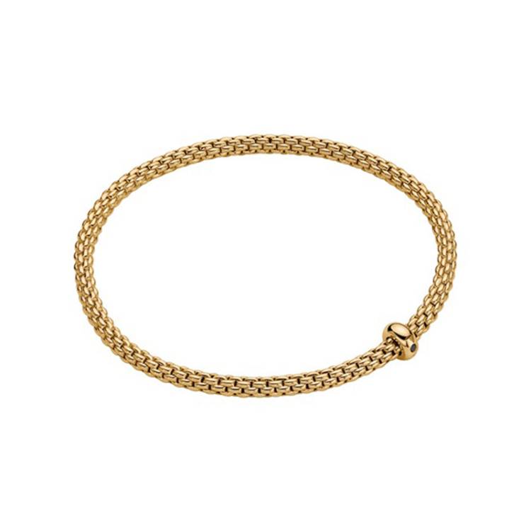 Fope Prima 18ct Yellow Gold 0.01ct Black Diamond Flexible Bracelet - XS