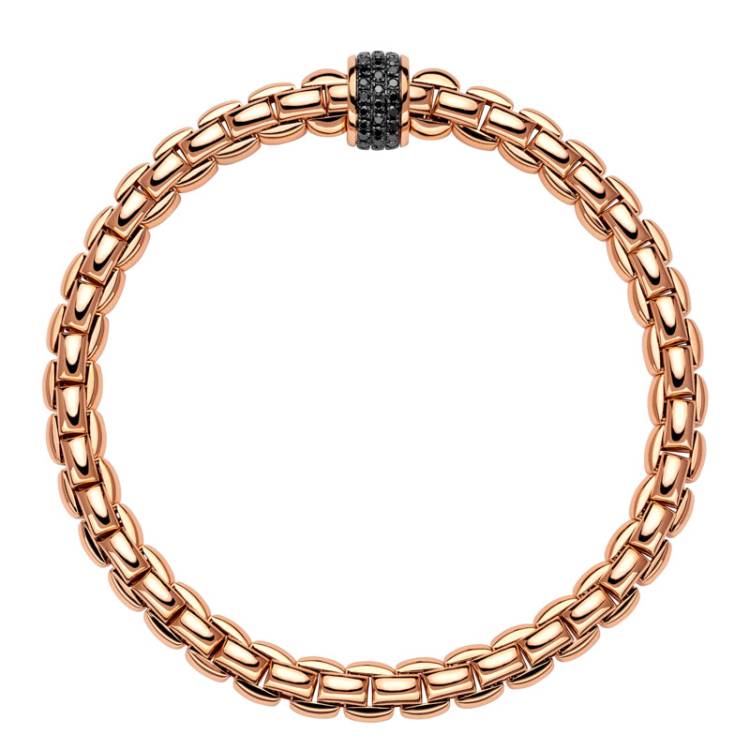 Fope Eka Tiny 18ct Rose Gold 0.54ct Black Diamond Bracelet - M