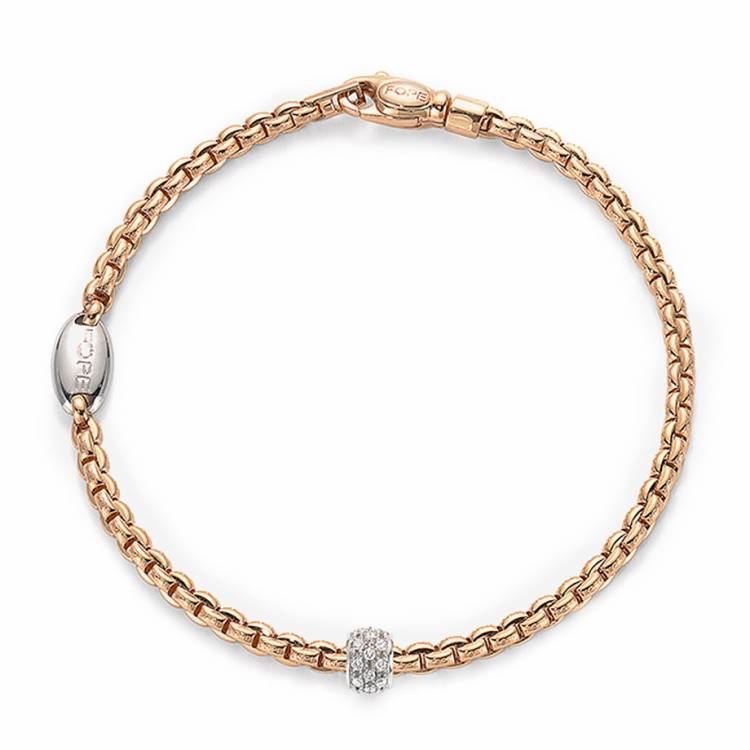 Fope Eka Tiny 18ct Rose Gold Diamond Rondelle Bracelet