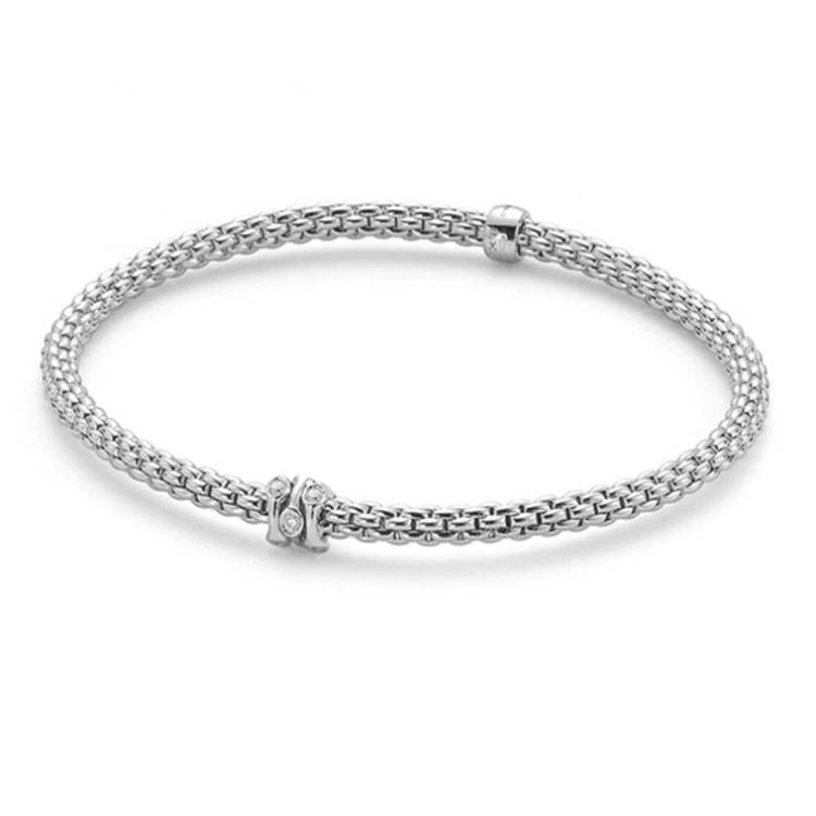 Fope Flex'It Prima 18ct White Gold 0.12ct Diamond Bracelet - XL