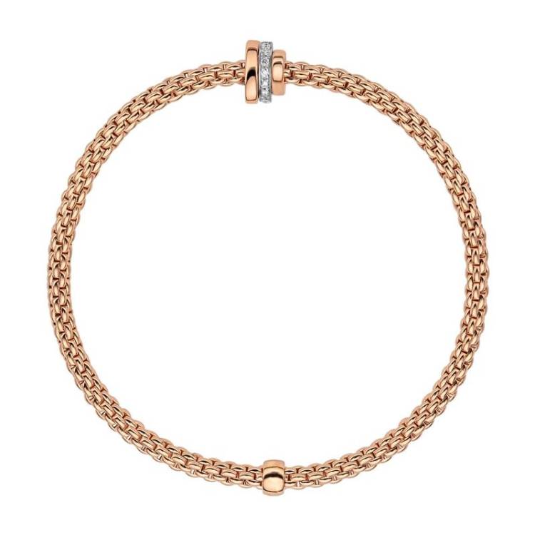 Fope Flex'it Prima 18ct Rose Gold 0.10ct Diamond Bracelet - L