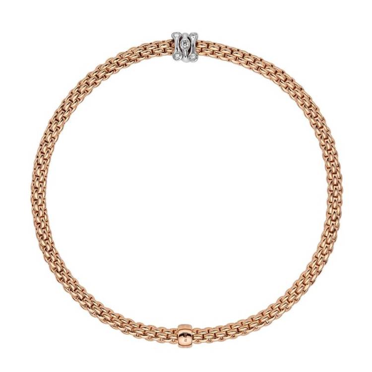 Fope Flex'it Prima 18ct Rose Gold 0.12ct Diamond Bracelet - XS