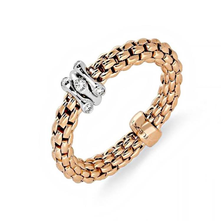 Fope Flex'it Prima 18ct Rose Gold 0.12ct Diamond Ring - S