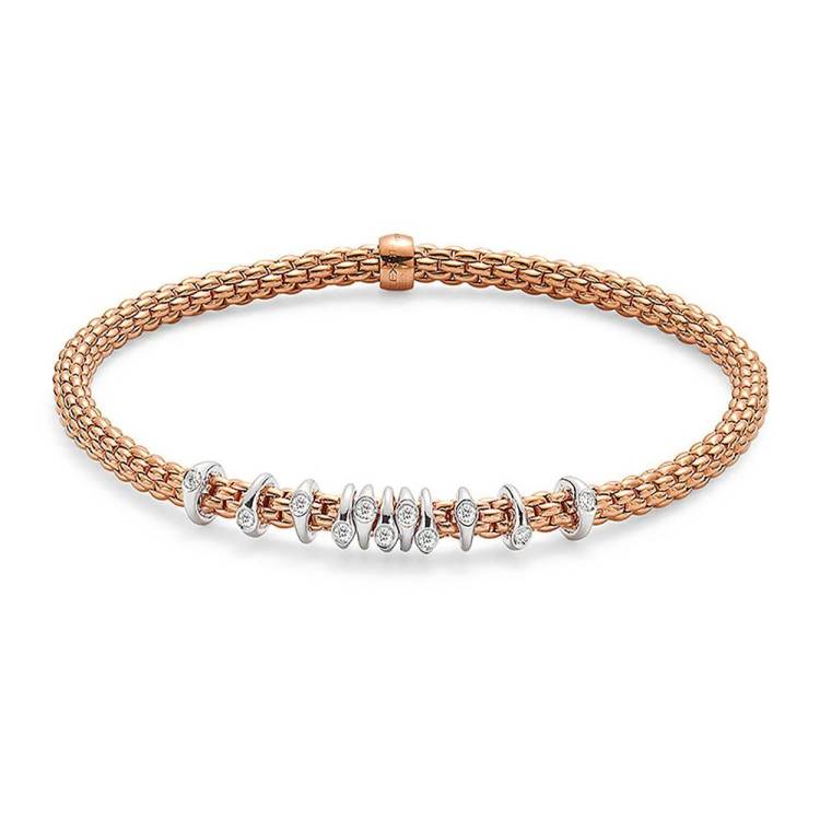 Fope Flex'it Prima 18ct Rose Gold 0.15ct Diamond Bracelet - M