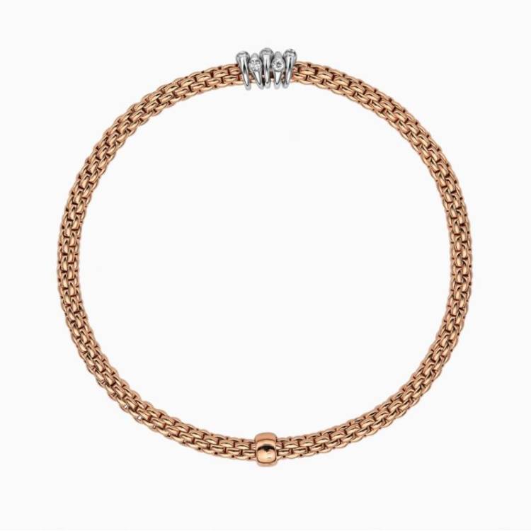 Fope Flex'it Prima 18ct Rose Gold 0.20ct Diamond Bracelet - XS