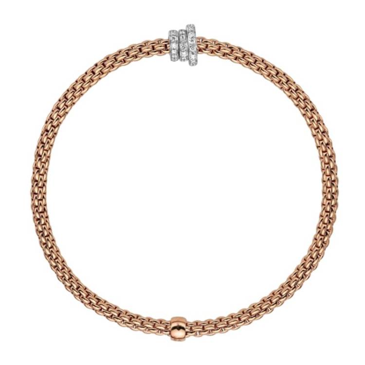 Fope Flex'it Prima 18ct Rose Gold 0.31ct Diamond Bracelet - S