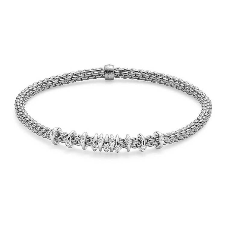 Fope Flex'it Prima 18ct White Gold 0.15ct Diamond Bracelet - M