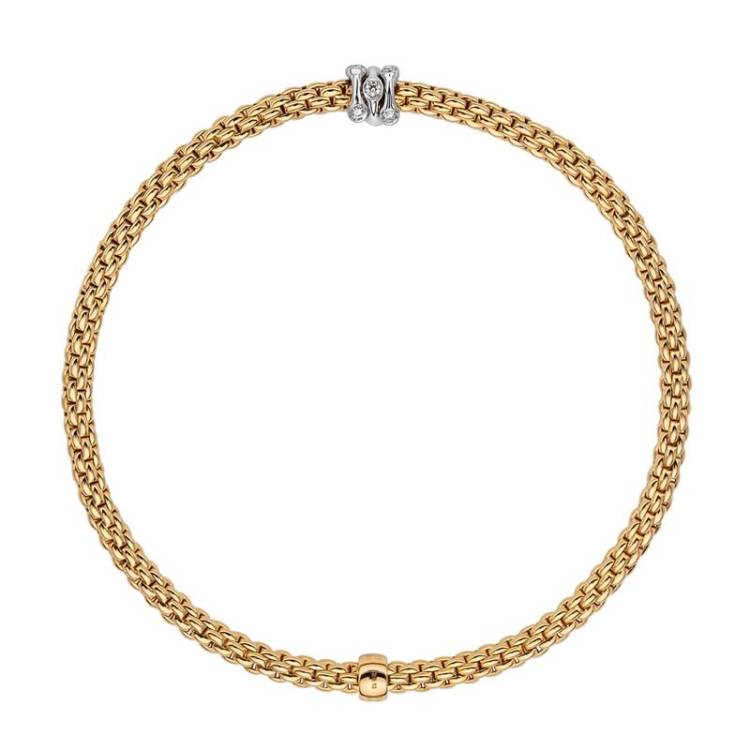 Fope Flex'it Prima 18ct Yellow Gold 0.12ct Diamond Bracelet - L