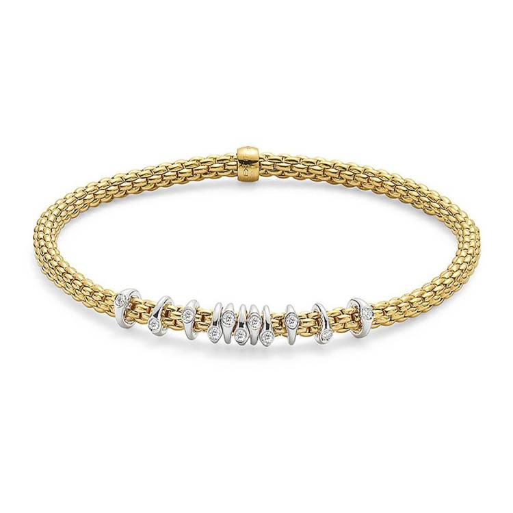 Fope Flex'it Prima 18ct Yellow Gold 0.15ct Diamond Bracelet - L