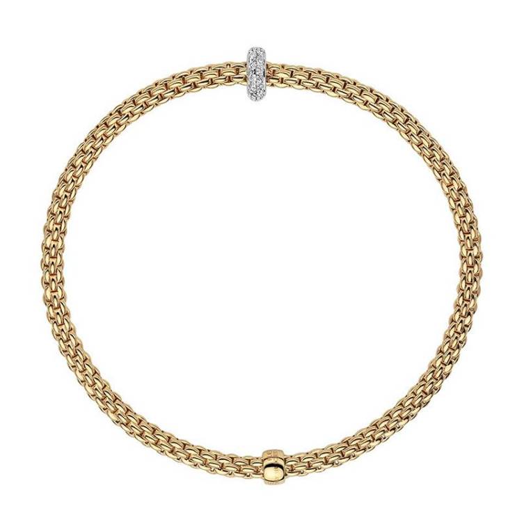 Fope Flex'it Prima 18ct Yellow Gold 0.18ct Diamond Bracelet - L