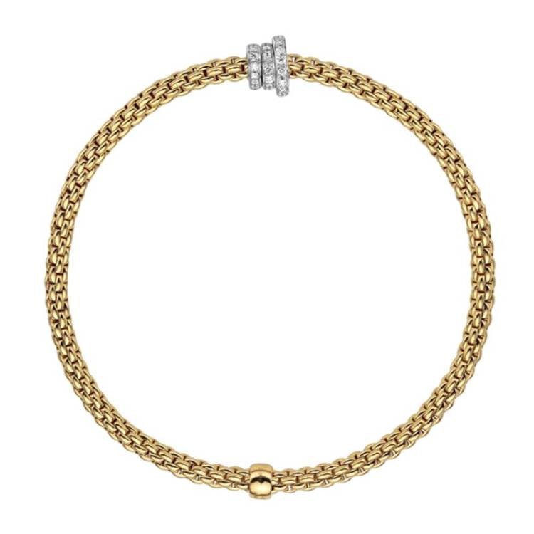 Fope Flex'it Prima 18ct Yellow Gold 0.31ct Diamond Bracelet - L