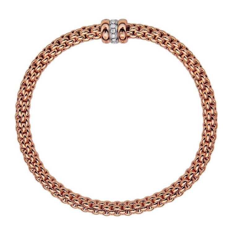 Fope Flex'it Solo 18ct Rose Gold 0.10ct Diamond Bracelet - XS