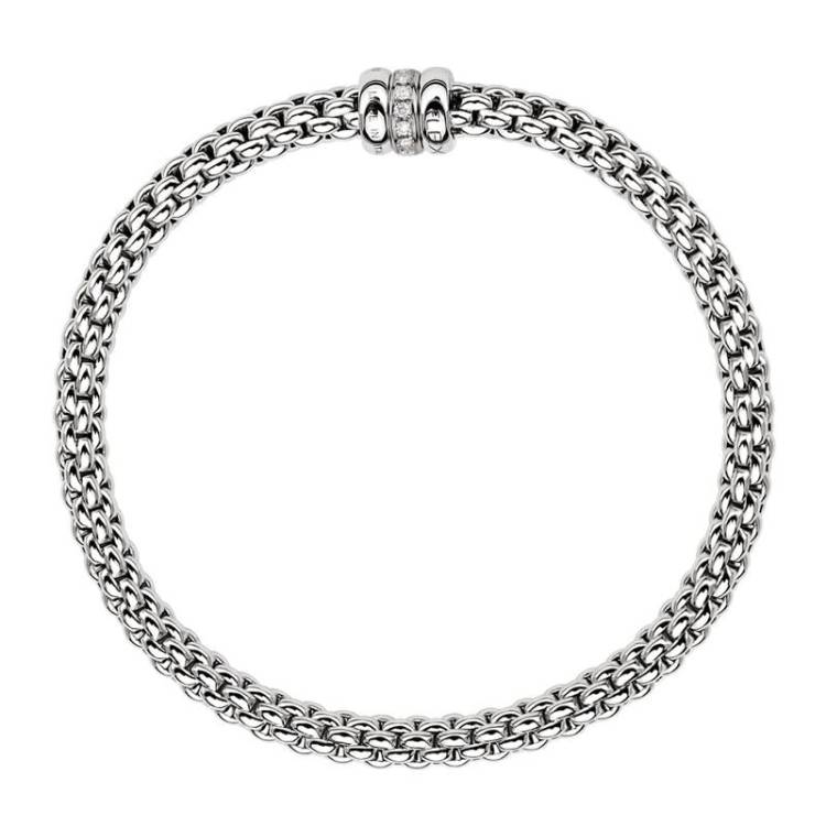Fope Flex'it Solo 18ct White Gold 0.10ct Diamond Bracelet - XL