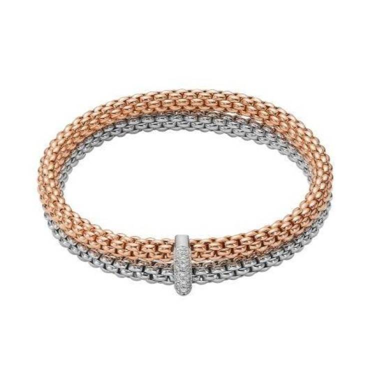 Fope Flex'it Solo 18ct White Rose Gold 0.22ct Diamond Double Bracelet - L