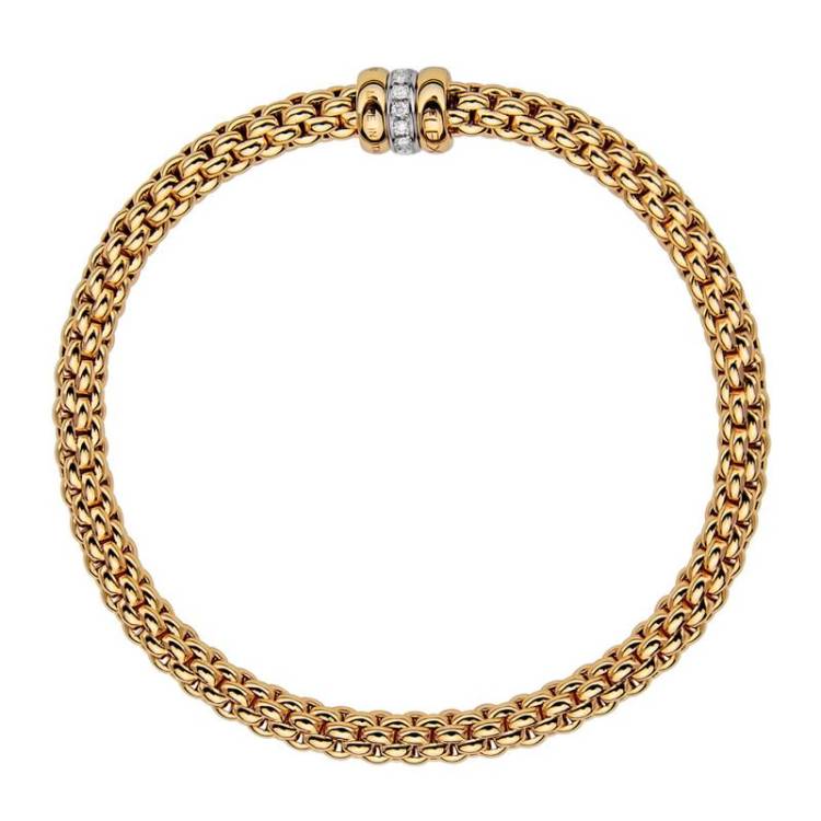 Fope Flex'it Solo 18ct Yellow Gold 0.10ct Diamond Bracelet - XL