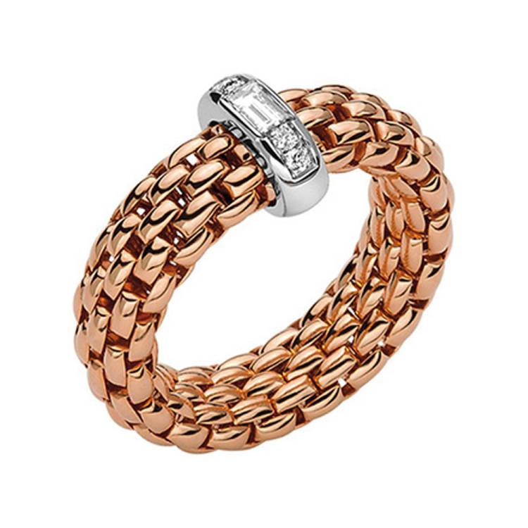 Fope Vendome 18ct Rose Gold 0.24ct Diamond Ring - S