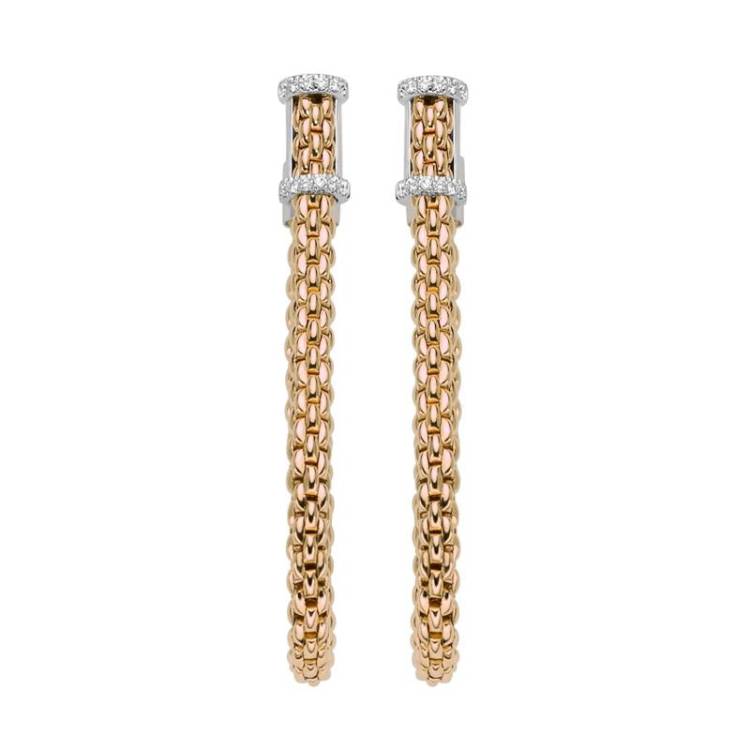 Fope Flexit Essentials 18ct Rose Gold Diamond Medium Mesh Chain Earrings