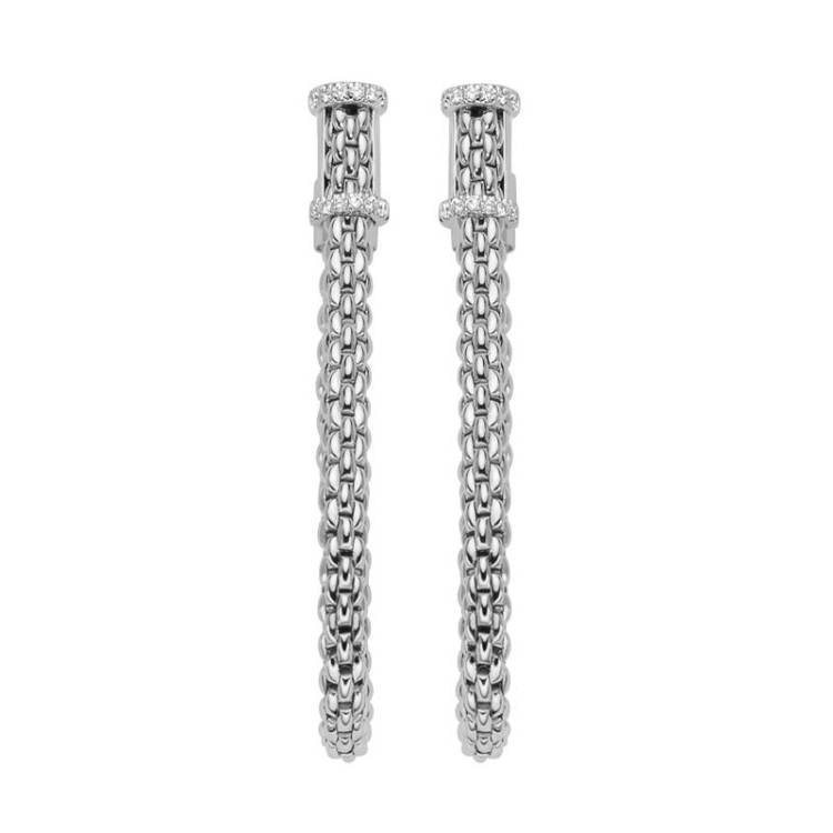 Fope Flexit Essentials 18ct White Gold Diamond Medium Mesh Chain Earrings