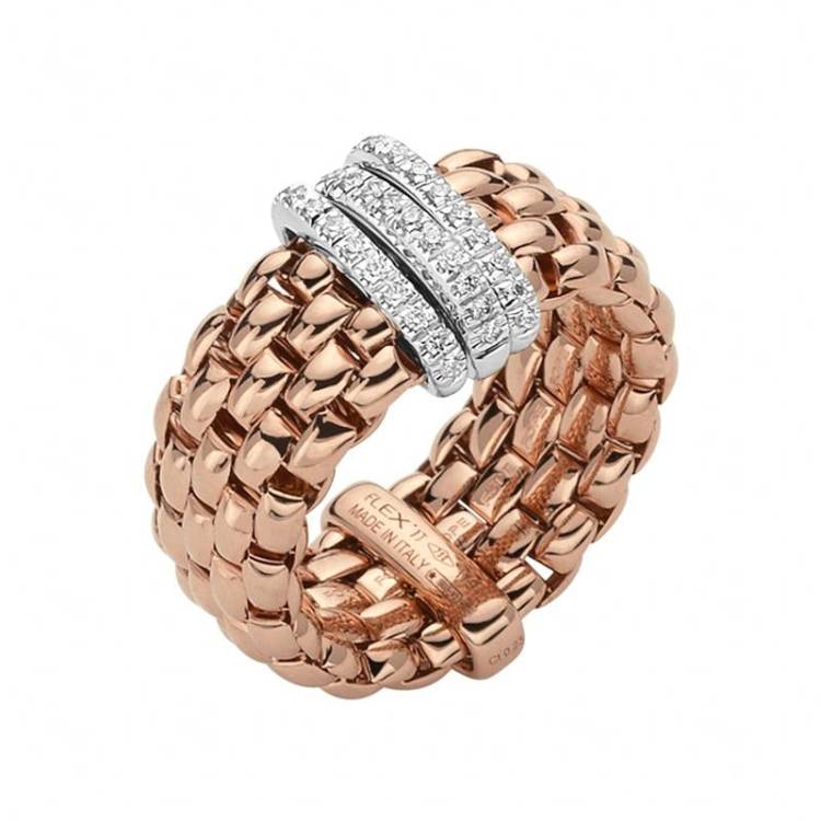 Fope Panorama 18ct Rose Gold 0.23ct Diamond White Gold Rondelle Ring - M