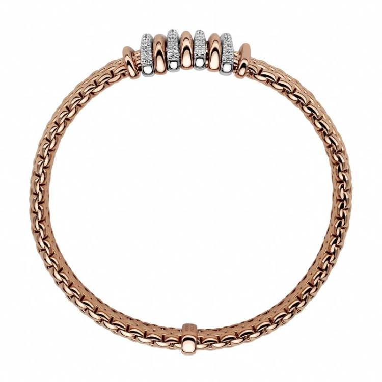 Fope Panorama 18ct Rose Gold 0.30ct Diamond Mixed Rondelle Bracelet - M