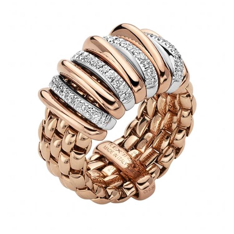 Fope Panorama 18ct Rose Gold 0.30ct Diamond Rondelle Ring - M