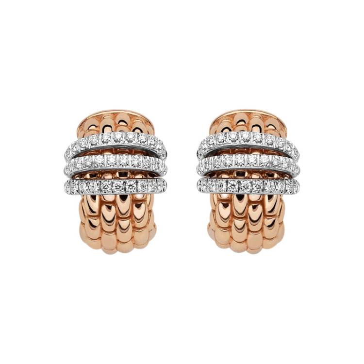 Fope Panorama 18ct Rose Gold 0.46ct Diamond Rondelle Small Hoop Earrings