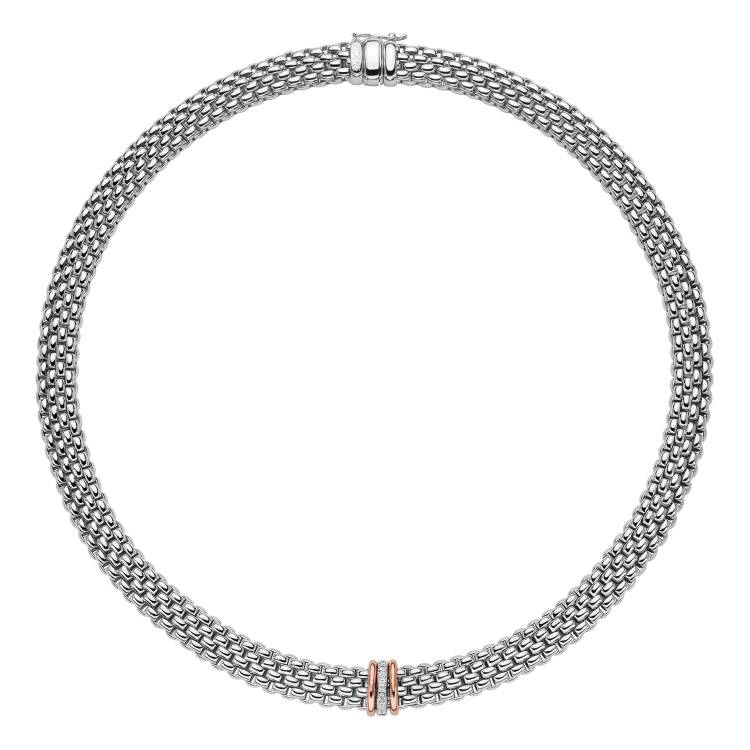 Fope Panorama 18ct White Gold 0.08ct Diamond Rose Gold Rondelle Necklace