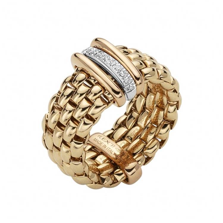 Fope Panorama 18ct Yellow Gold 0.08ct Diamond Rondelle Ring - M