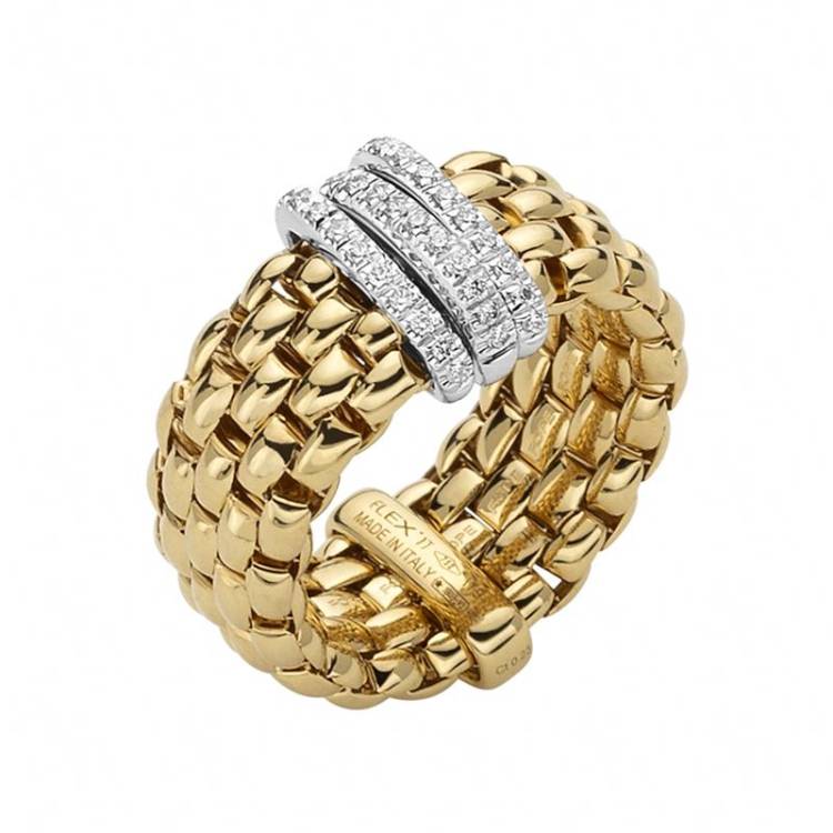 Fope Panorama 18ct Yellow Gold 0.23ct Diamond White Gold Rondelle Ring - M