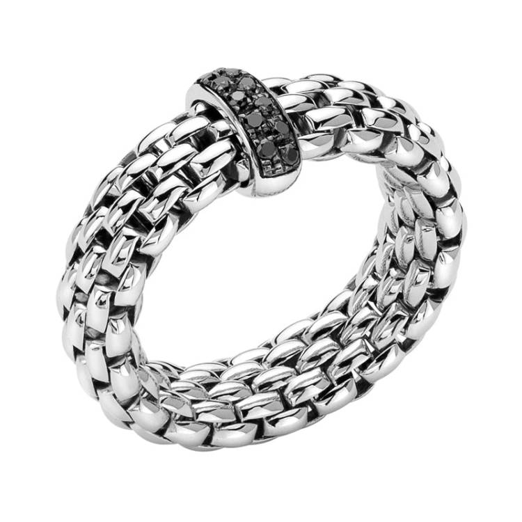 Fope Vendome 18ct White Gold 0.11ct Black Diamond Ring - XL
