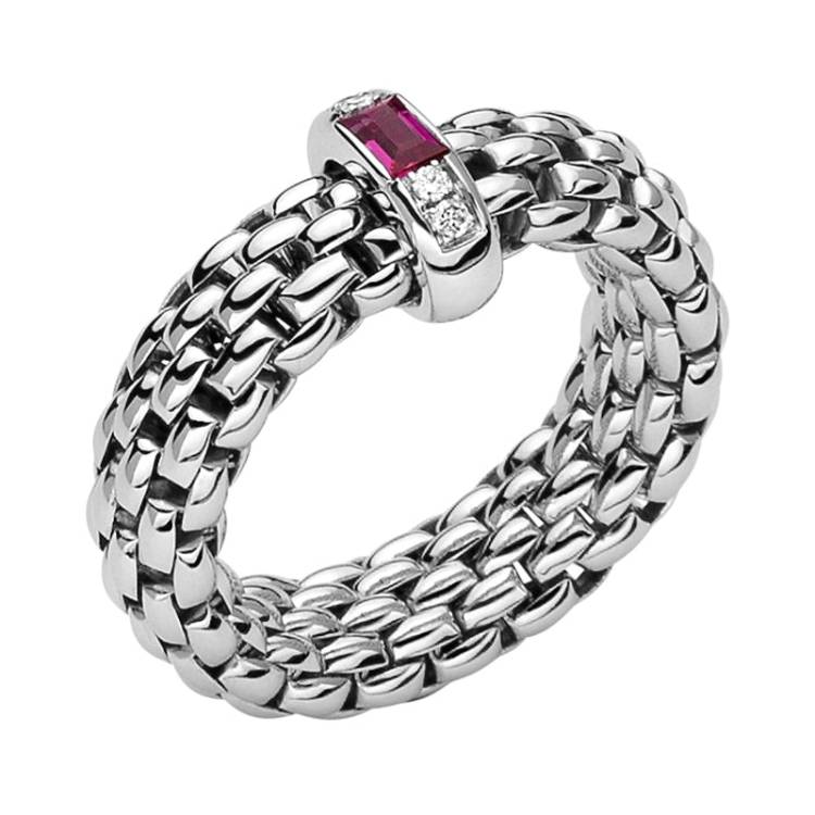 Fope Vendome 18ct White Gold Ruby Diamond Ring - L