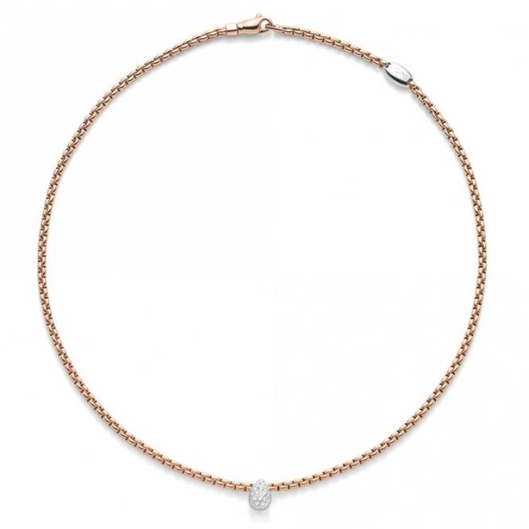 Fope Eka Tiny 18ct Rose Gold 0.27ct Diamond Pear Necklace