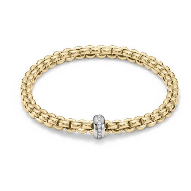 Fope Flex'It Eka 18ct Yellow Gold 0.15ct Diamond Bracelet - M