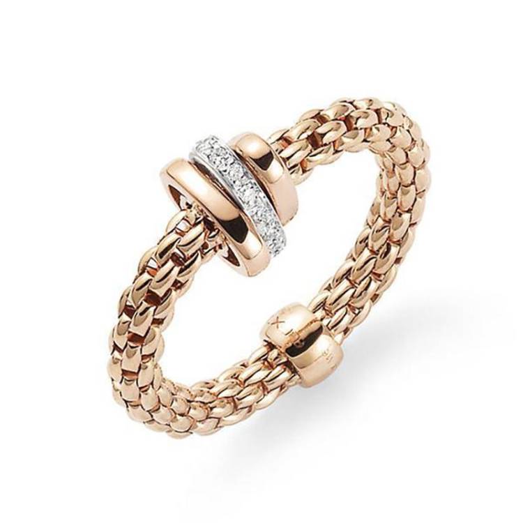 Fope Flex'It Prima 18ct Rose Gold 0.10ct Diamond Ring - XS