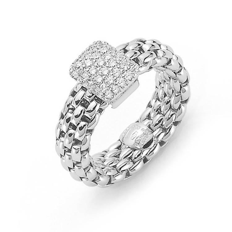 Fope Flex'It Vendome 18ct White Gold 0.41ct Pave Diamond Ring - XS