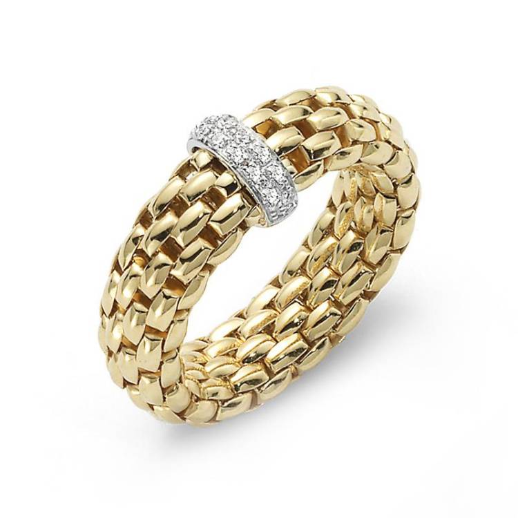 Fope Flex'It Vendome 18ct Yellow Gold 0.10ct Diamond Ring - M