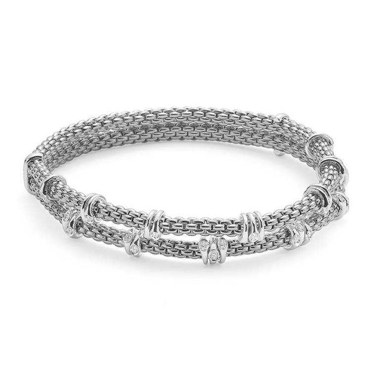 Fope Flex'it Prima 18ct White Gold 0.37ct Diamond Two Row Bracelet - S