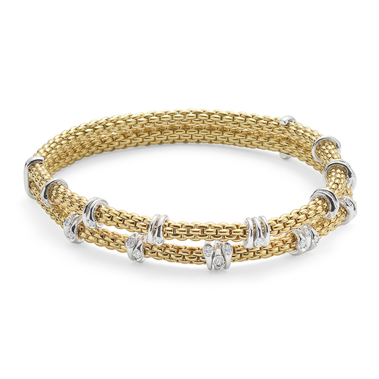 Fope Flex'it Prima 18ct Yellow Gold 0.37ct Diamond Two Row Bracelet - XL