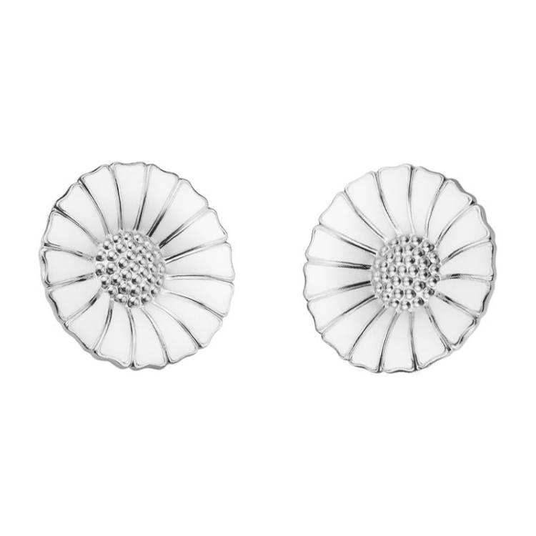 Georg Jensen Daisy Sterling Silver Enamel Stud Earrings - TITLE Silver