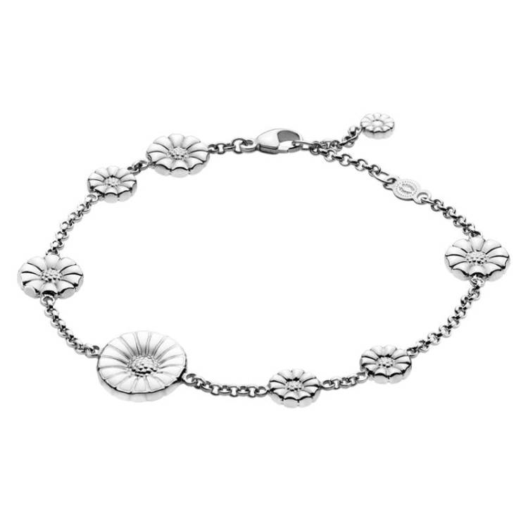 Georg Jensen Daisy Sterling Silver White Enamel Bracelet - Silver