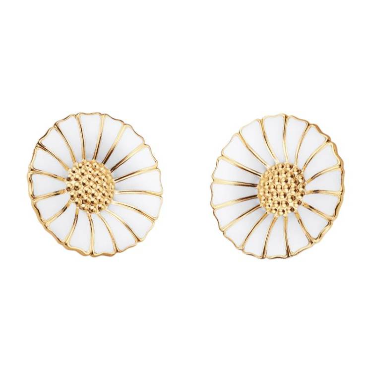 Georg Jensen Daisy 18ct Yellow Gold Plated Sterling Silver Enamel Stud Earrings - Silver