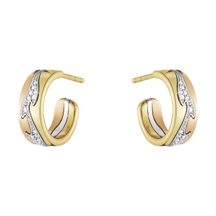 Georg Jensen Fusion 18ct Gold Diamond Small Open Hoop Earrings - Gold