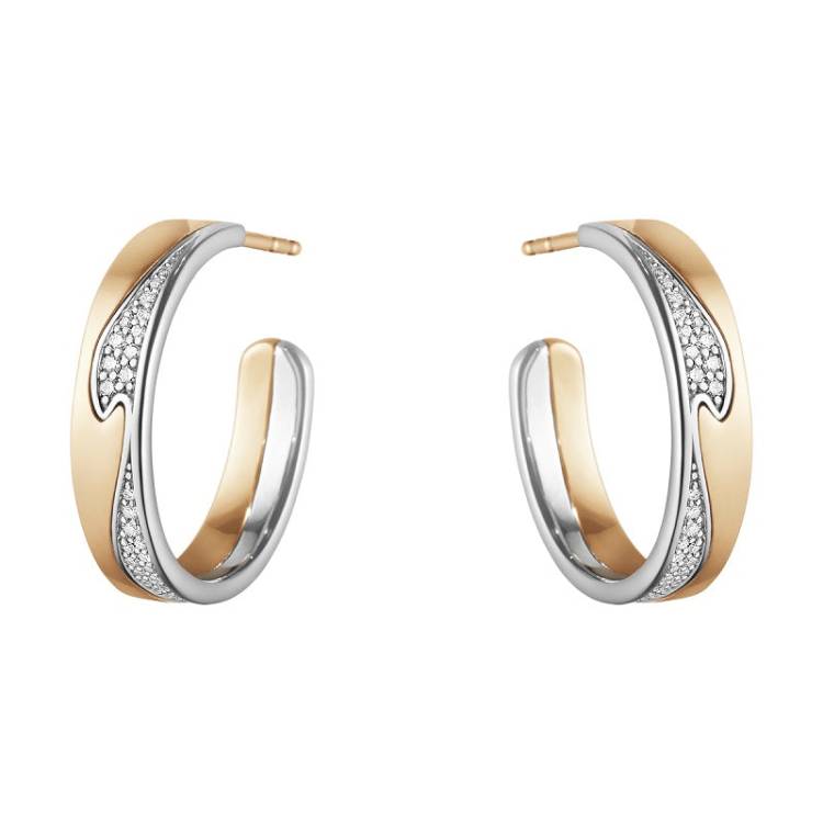 Georg Jensen Fusion 18ct Rose Gold Diamond Large Open Hoop Earrings D - Gold