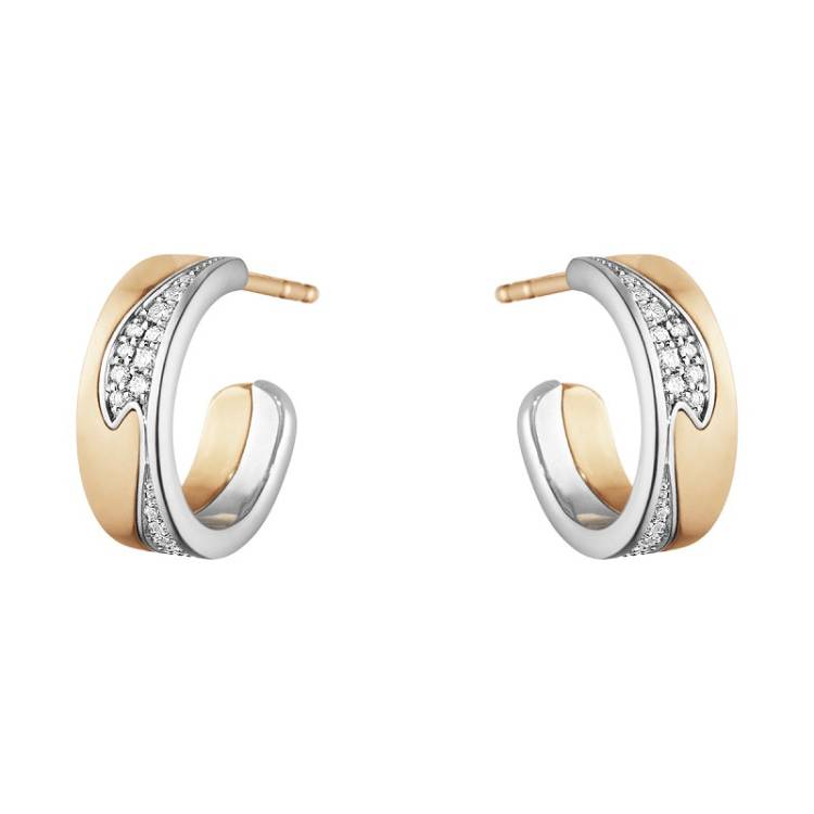 Georg Jensen Fusion 18ct Rose Gold Diamond Small Open Hoop Earrings - Gold