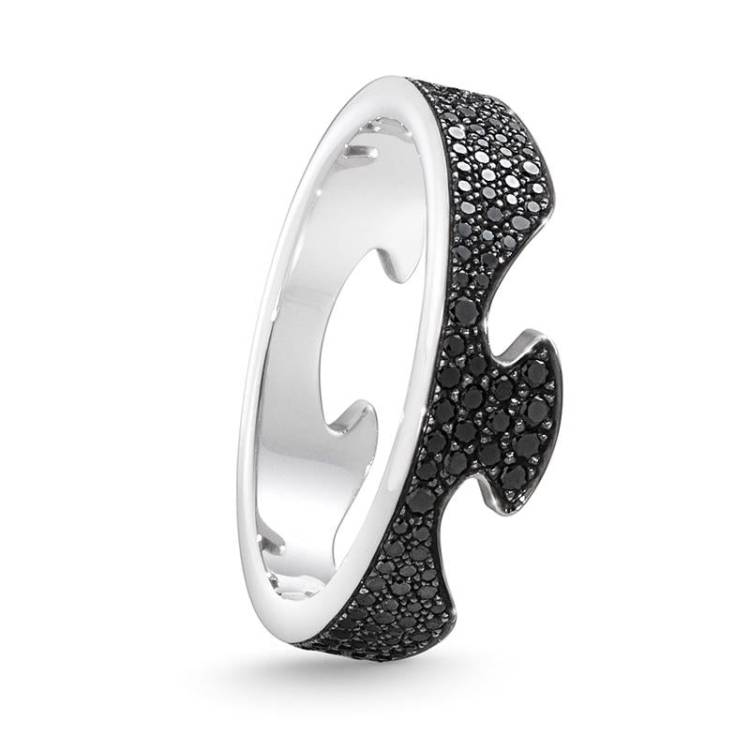 Georg Jensen Fusion 18ct White Gold Black Diamond End Ring D - 49