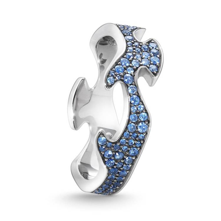 Georg Jensen Fusion 18ct White Gold Blue Sapphire Centre Ring - 55