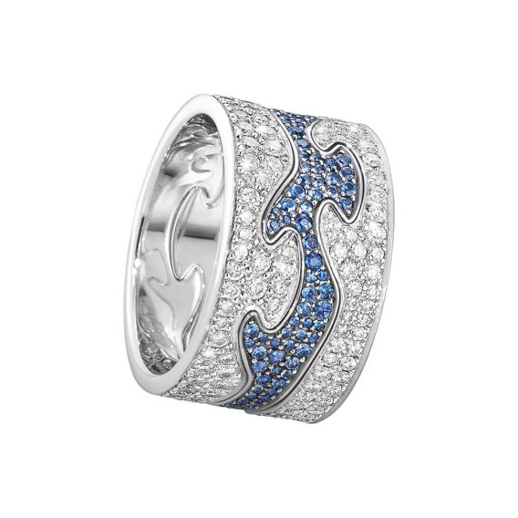 Georg Jensen Fusion 18ct White Gold Diamond Blue Sapphire Three Piece Ring - 53