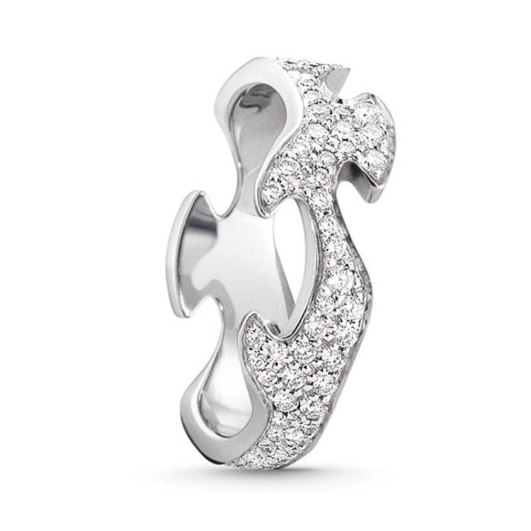 Georg Jensen Fusion 18ct White Gold Diamond Pave Centre Ring - 52