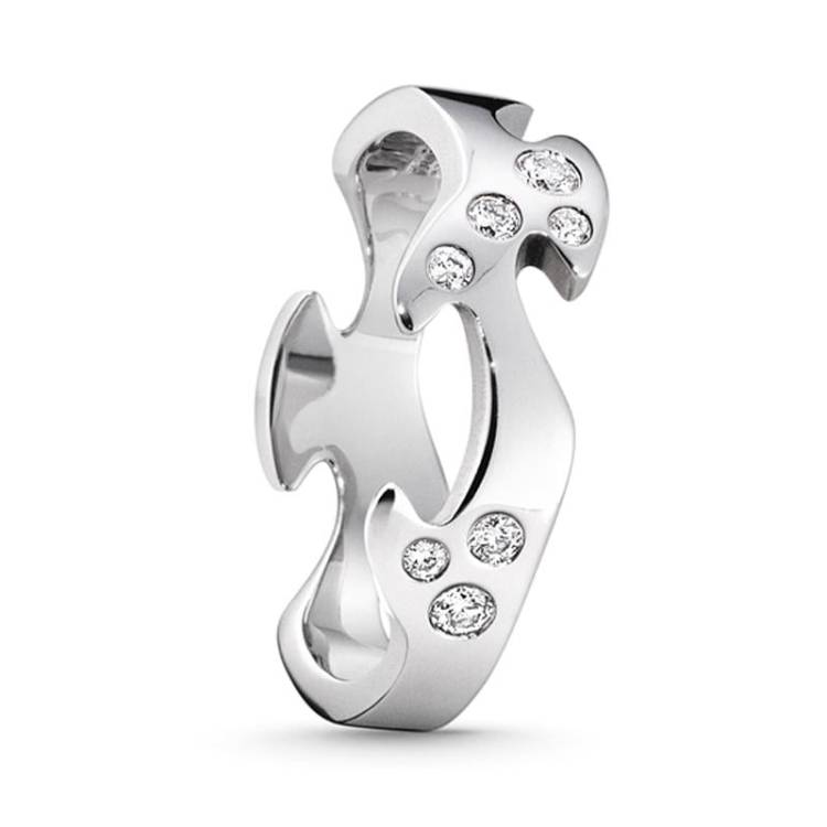 Georg Jensen Fusion 18ct White Gold Diamond Studded Centre Ring - 57